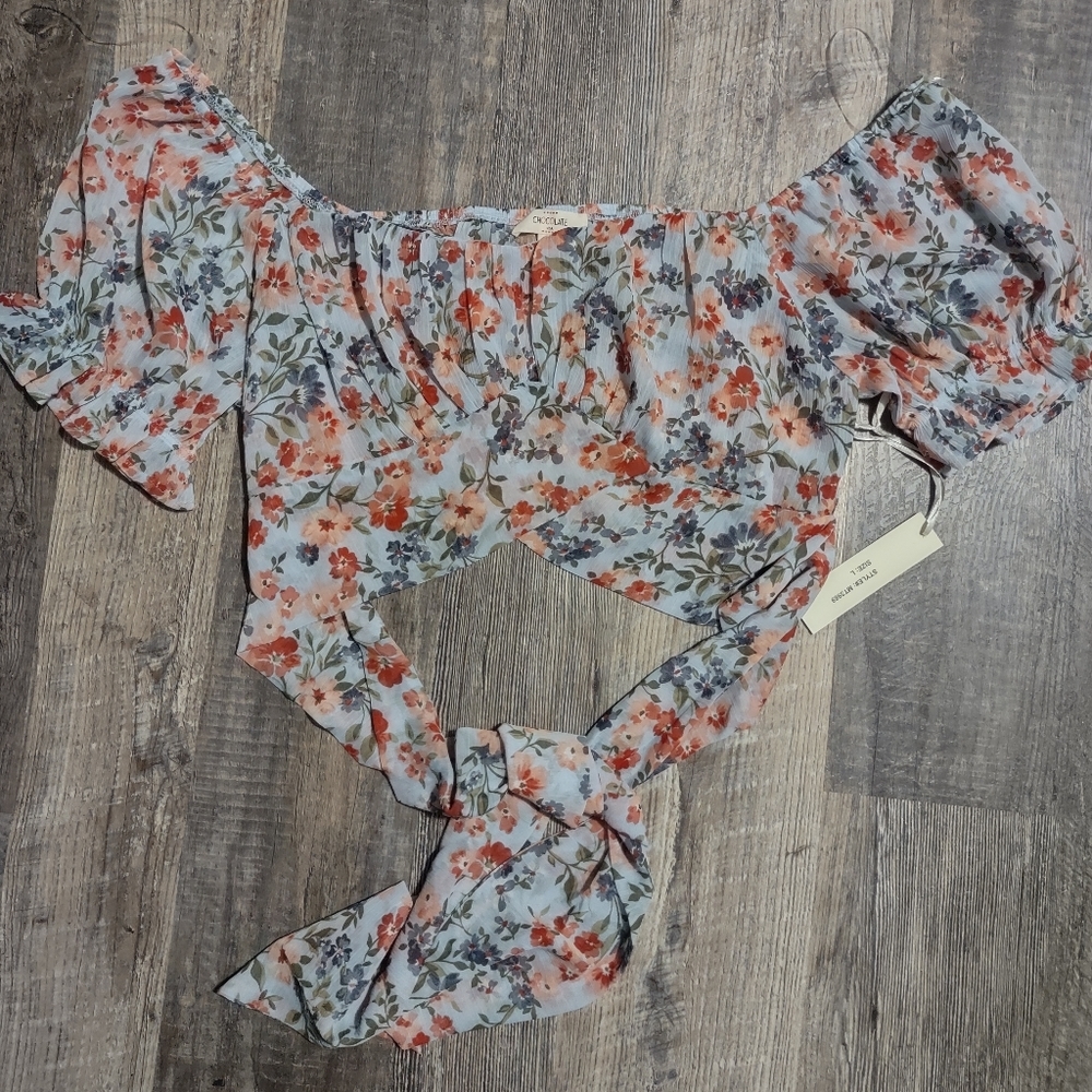 Floral Crisscross Crop Top Size Small - Picture 4 of 8